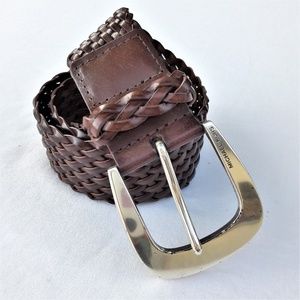 Michael Kors Wide Leather Braided Belt with Branded Silvertone Metal Buckle